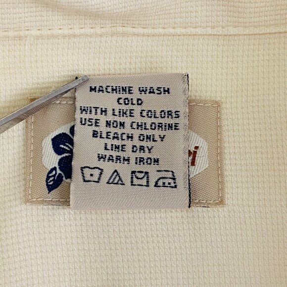 Vintage Cherokee Waikiki Wear Men's L Tan Rayon Camp Shirt Guitar Embroidery - Picture 4 of 13